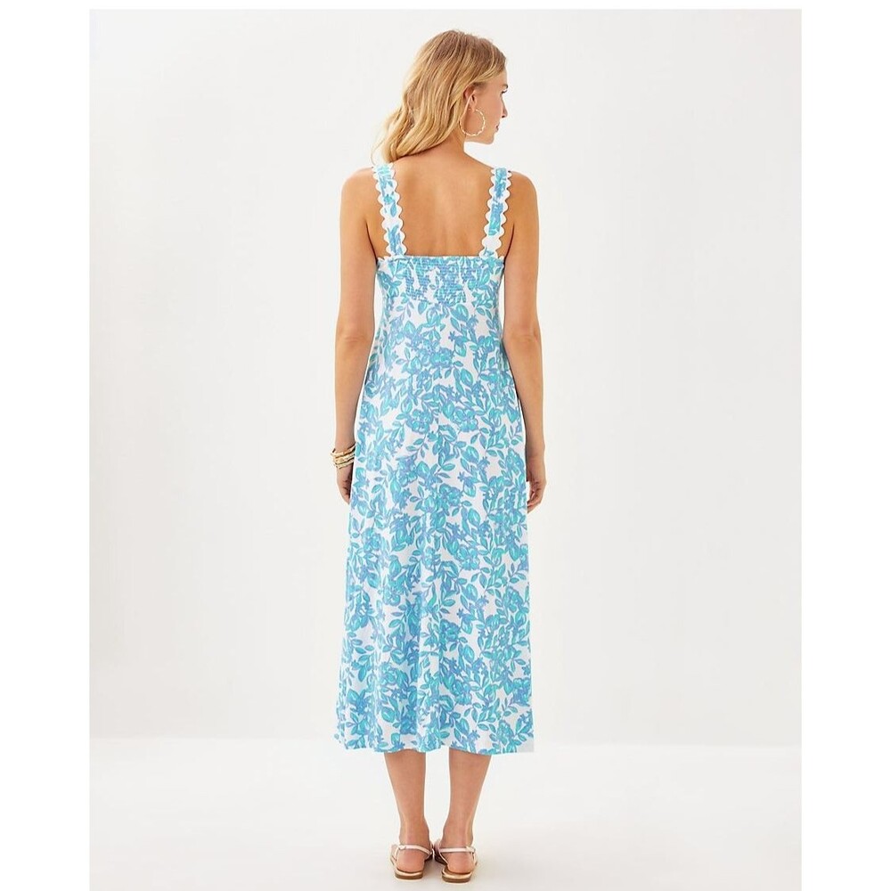 Lilly Pulitzer Dwyer Floral Printed Resort Midi Dress Smocked Cotton XS 287901 - Picture 3 of 7